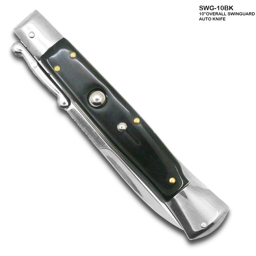 10" Black Milano Italian Style Swinguard Stiletto Knife