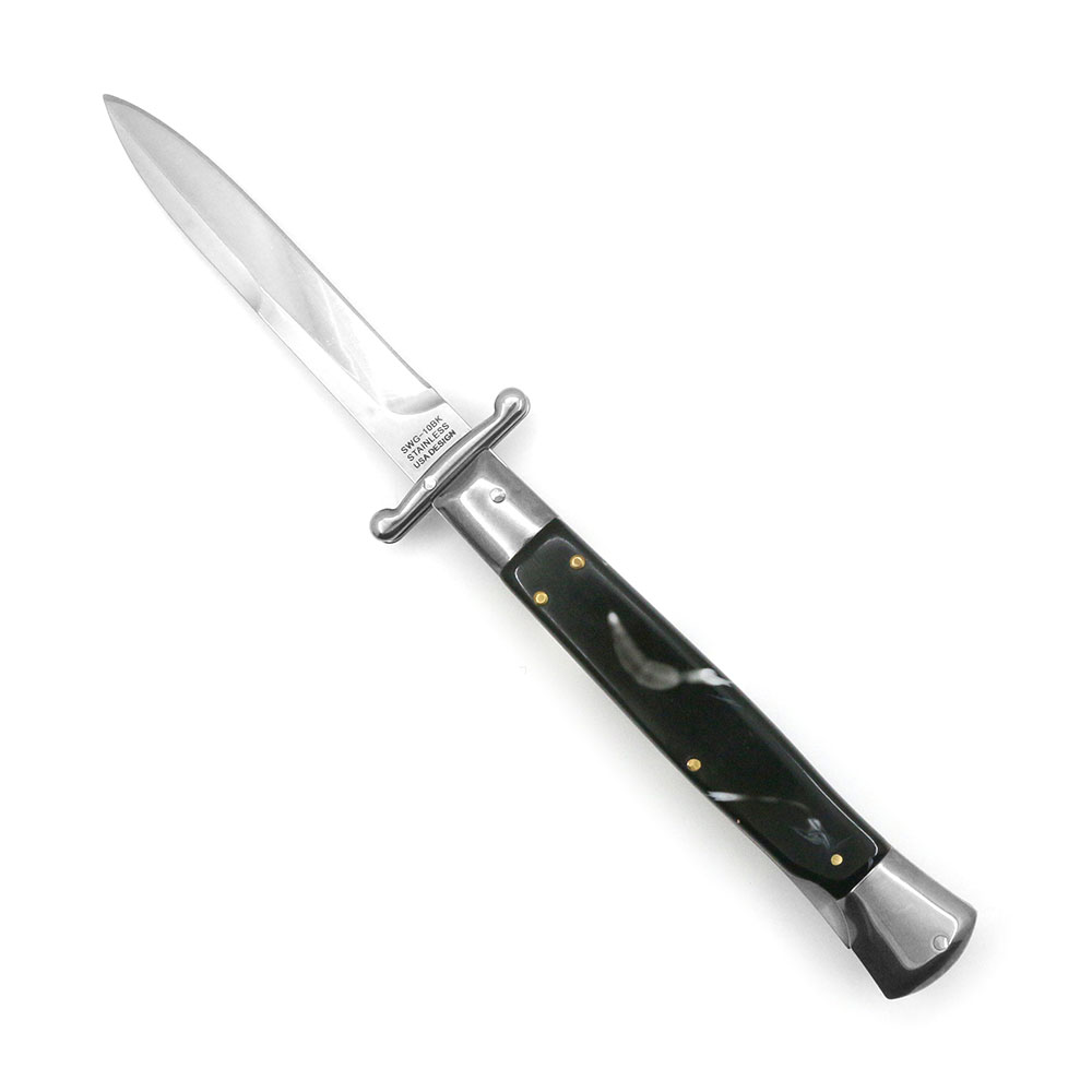10" Black Milano Italian Style Swinguard Stiletto Knife