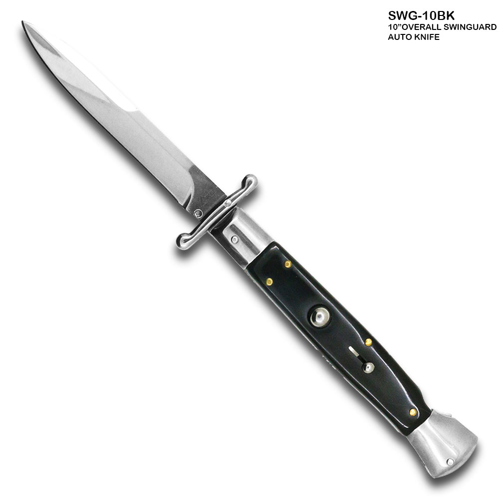 10" Black Milano Italian Style Swinguard Stiletto Knife