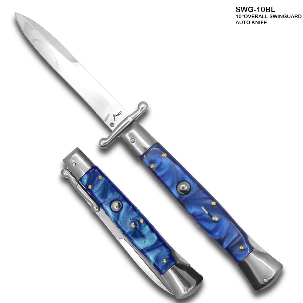 10" Blue Milano Italian Style Swinguard Stiletto Knife
