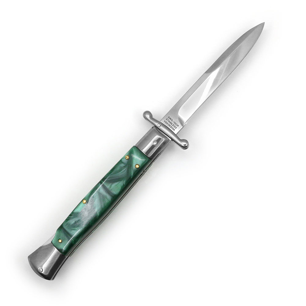 10" Green Milano Italian Style Swinguard Stiletto Knife