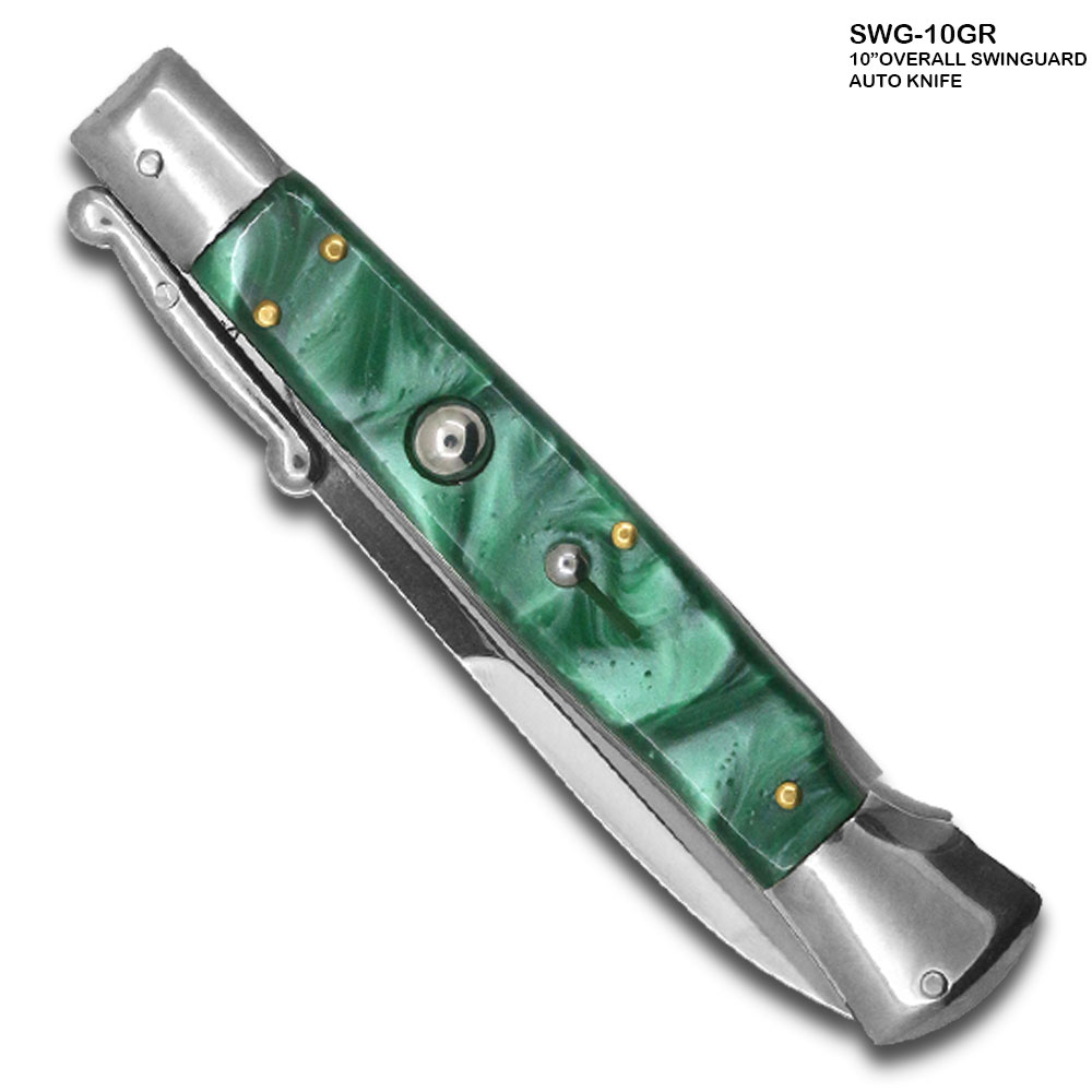10" Green Milano Italian Style Swinguard Stiletto Knife