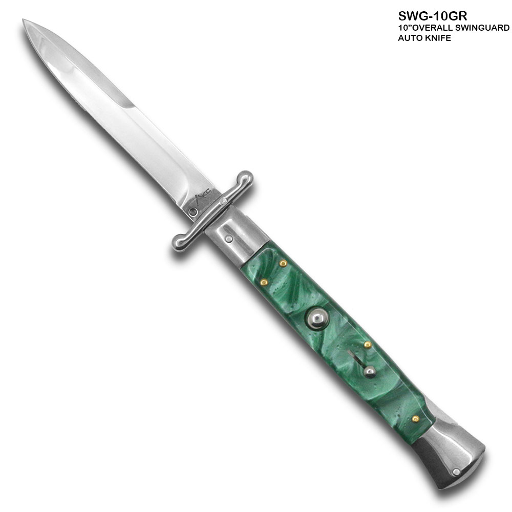 10" Green Milano Italian Style Swinguard Stiletto Knife