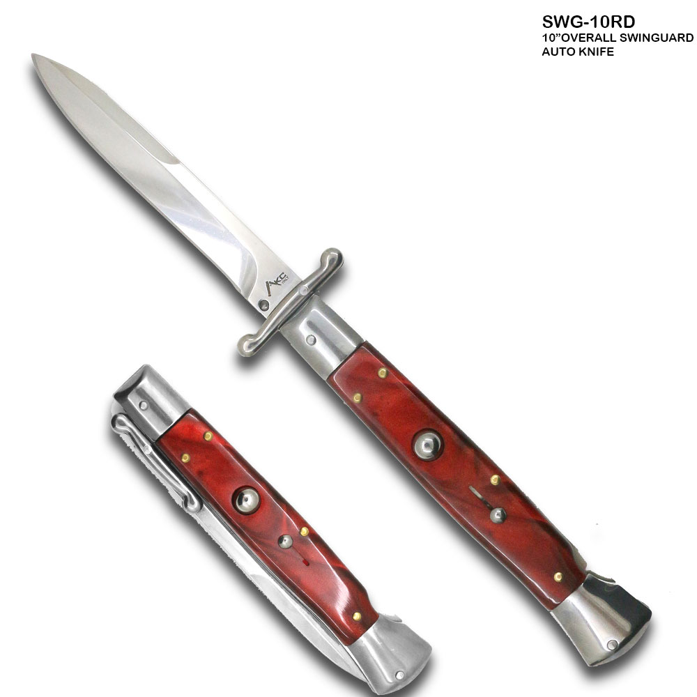 10" Red Milano Italian Style Swinguard Stiletto Knife