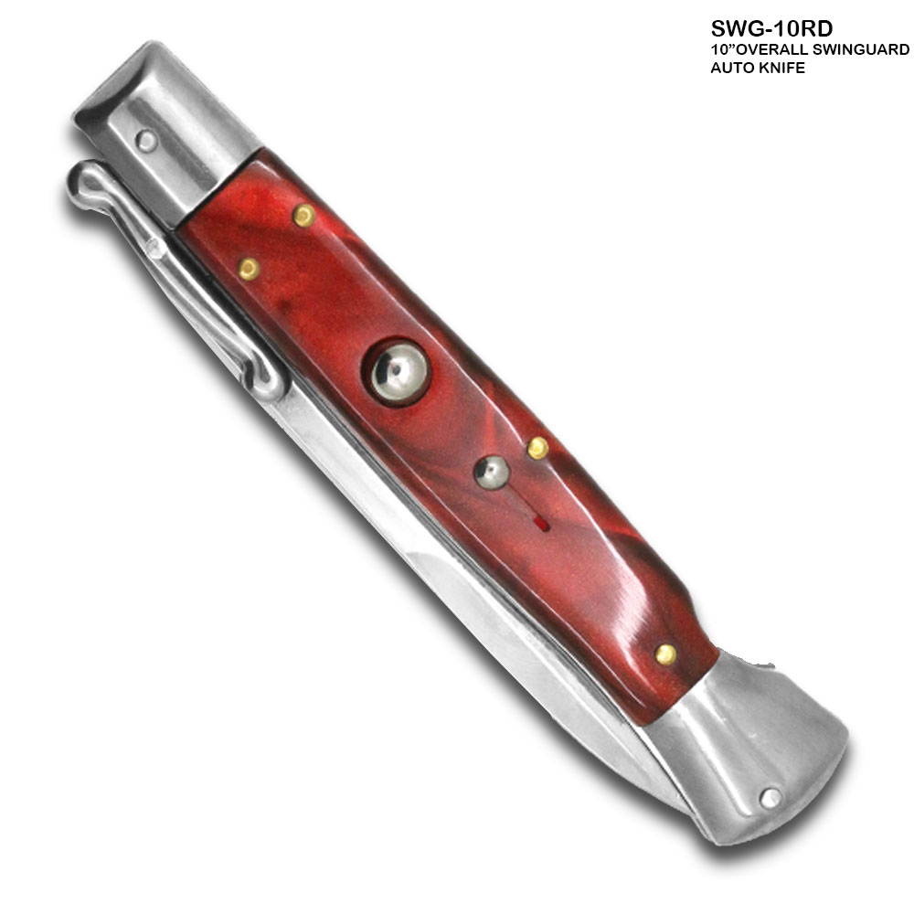 10" Red Milano Italian Style Swinguard Stiletto Knife