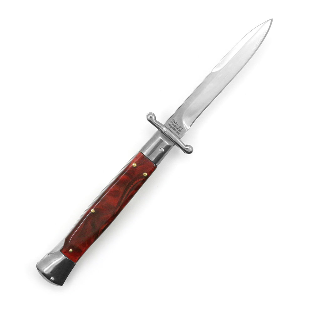 10" Red Milano Italian Style Swinguard Stiletto Knife