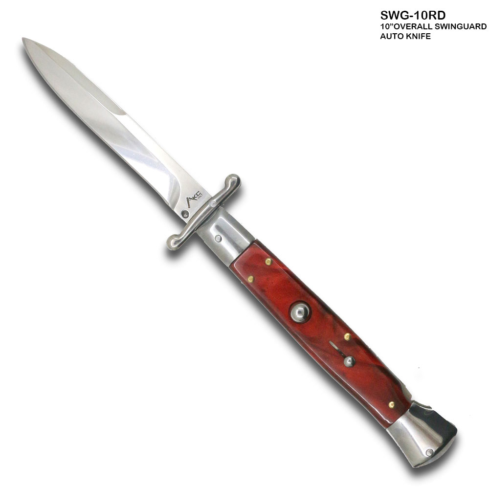 10" Red Milano Italian Style Swinguard Stiletto Knife