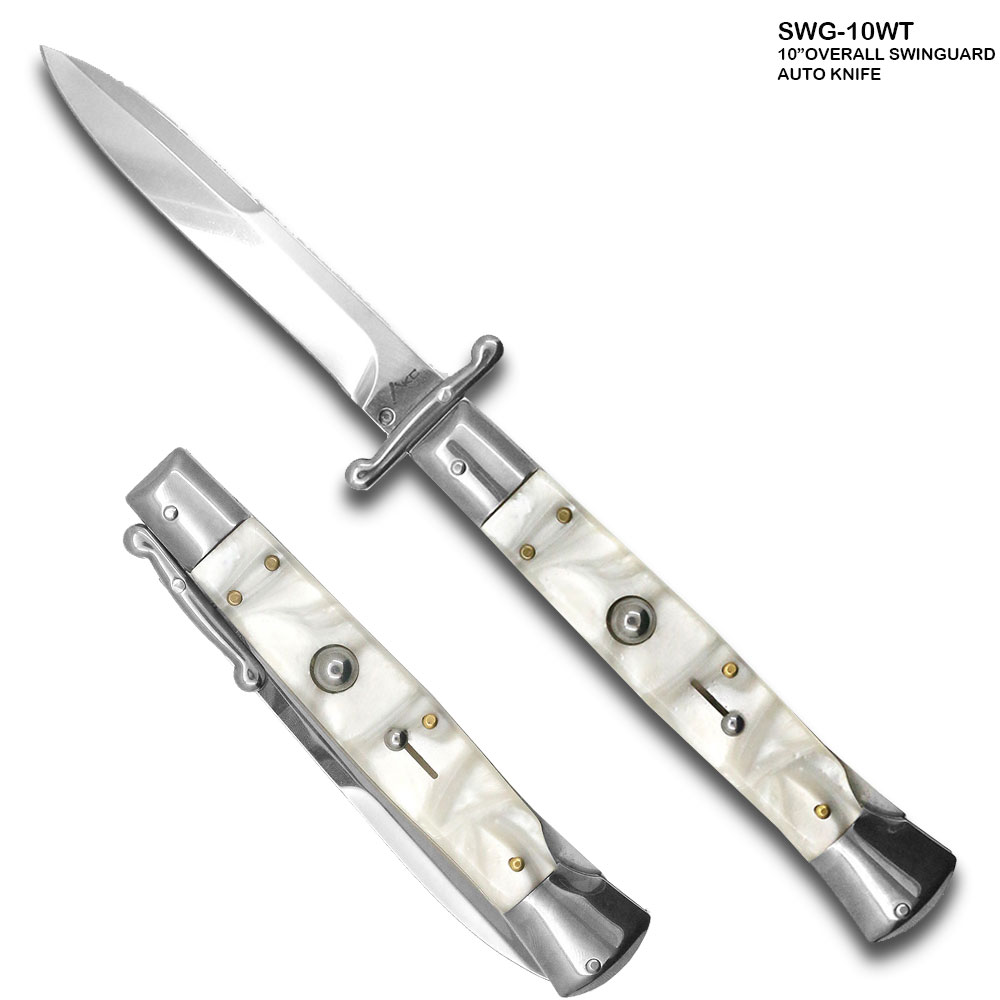10" White Milano Italian Style Swinguard Stiletto Knife