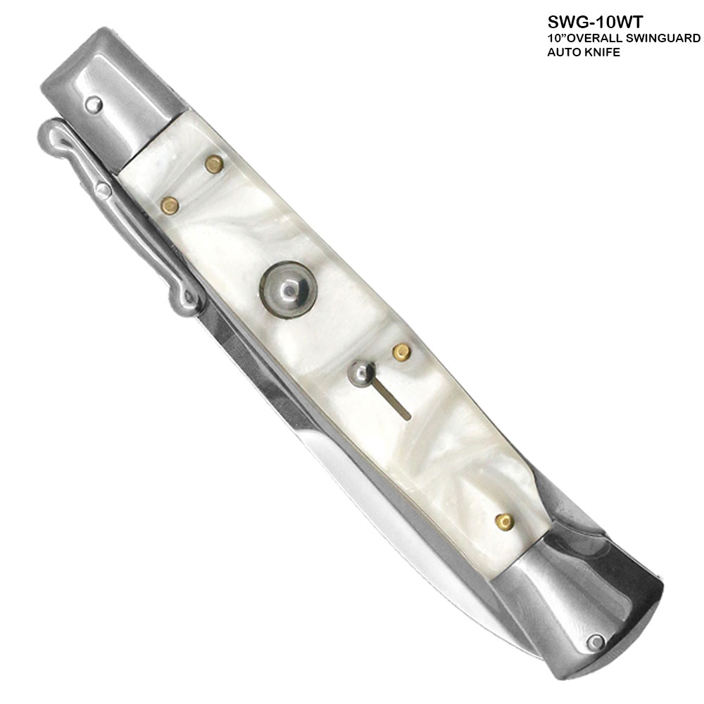 10" White Milano Italian Style Swinguard Stiletto Knife