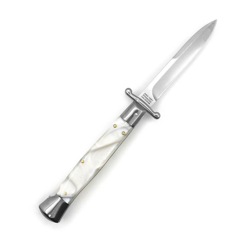 10" White Milano Italian Style Swinguard Stiletto Knife