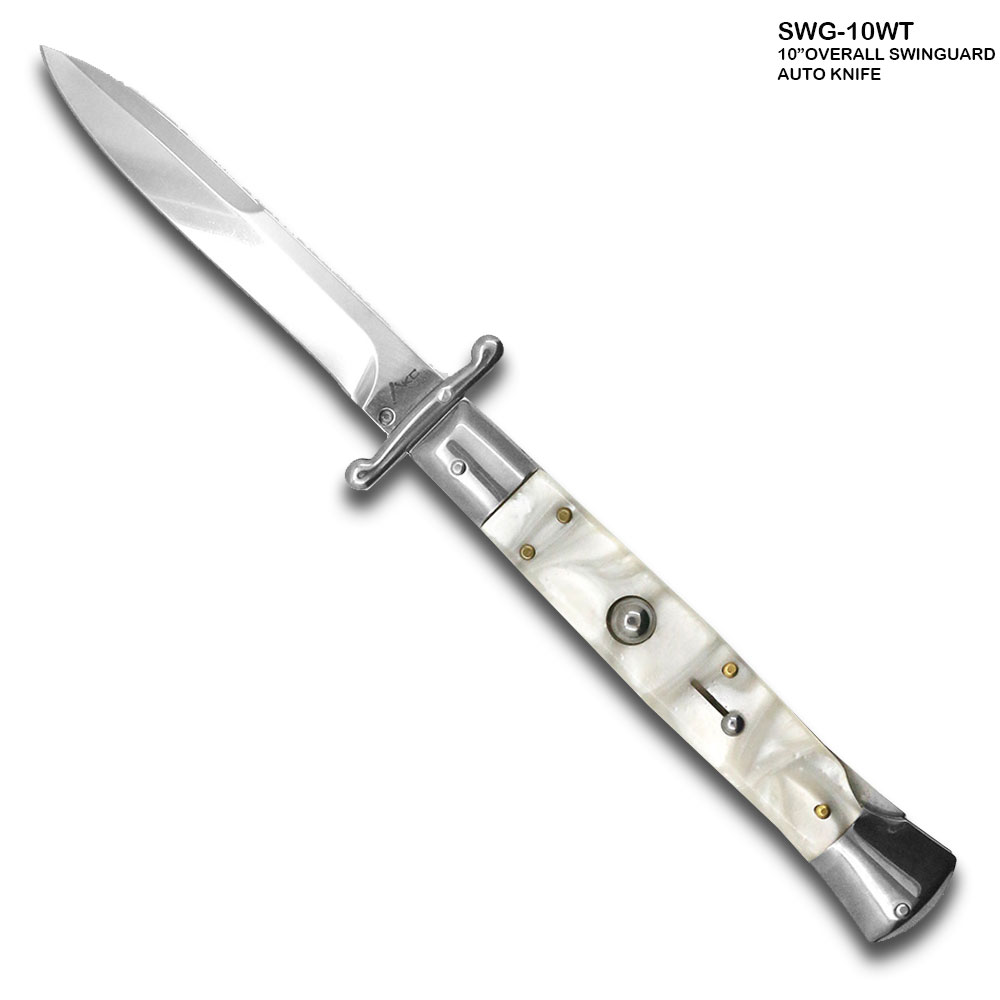 10" White Milano Italian Style Swinguard Stiletto Knife