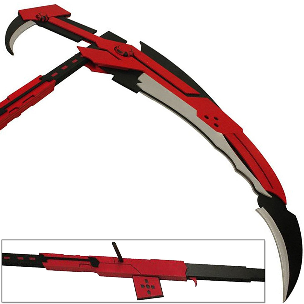 RWBY Crescent Rose Cosplay Wooden Scythe Ruby Weapons Red Full Sized "High Velocity Sniper"