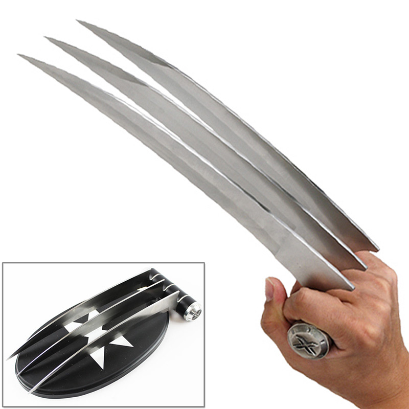 Wolverine Claws X-Men Logan Weapon-X Mutant Triple Blade Steel w Display Stand