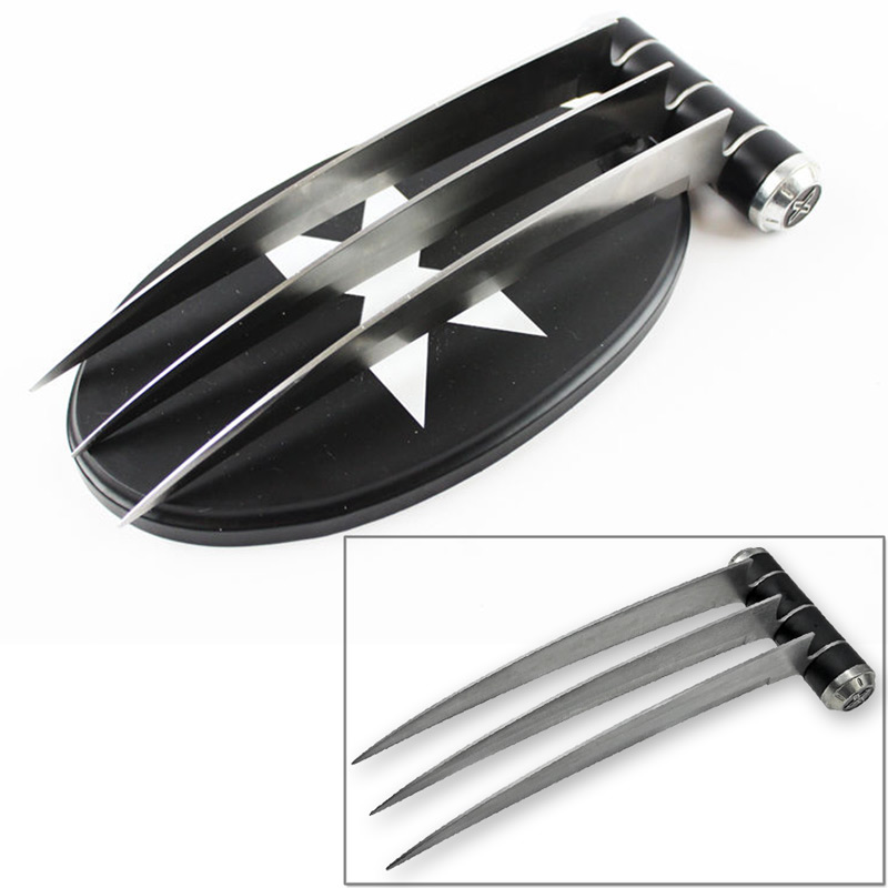 Wolverine Claws X-Men Logan Weapon-X Mutant Triple Blade Steel w Display Stand
