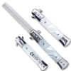 Auto Push Button Comb Switchblade Locking Knife White Pearl Handle