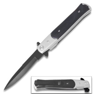 Assisted-Opening Tactical Folding Knife with Wood Handle - Silver & Black