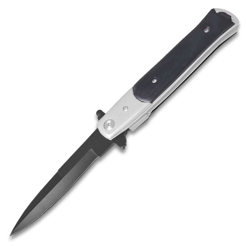 Assisted-Opening Tactical Folding Knife with Wood Handle - Silver & Black