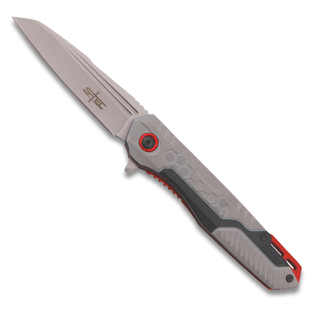 Tactical Grey & Red Assisted Opening Folding Knife