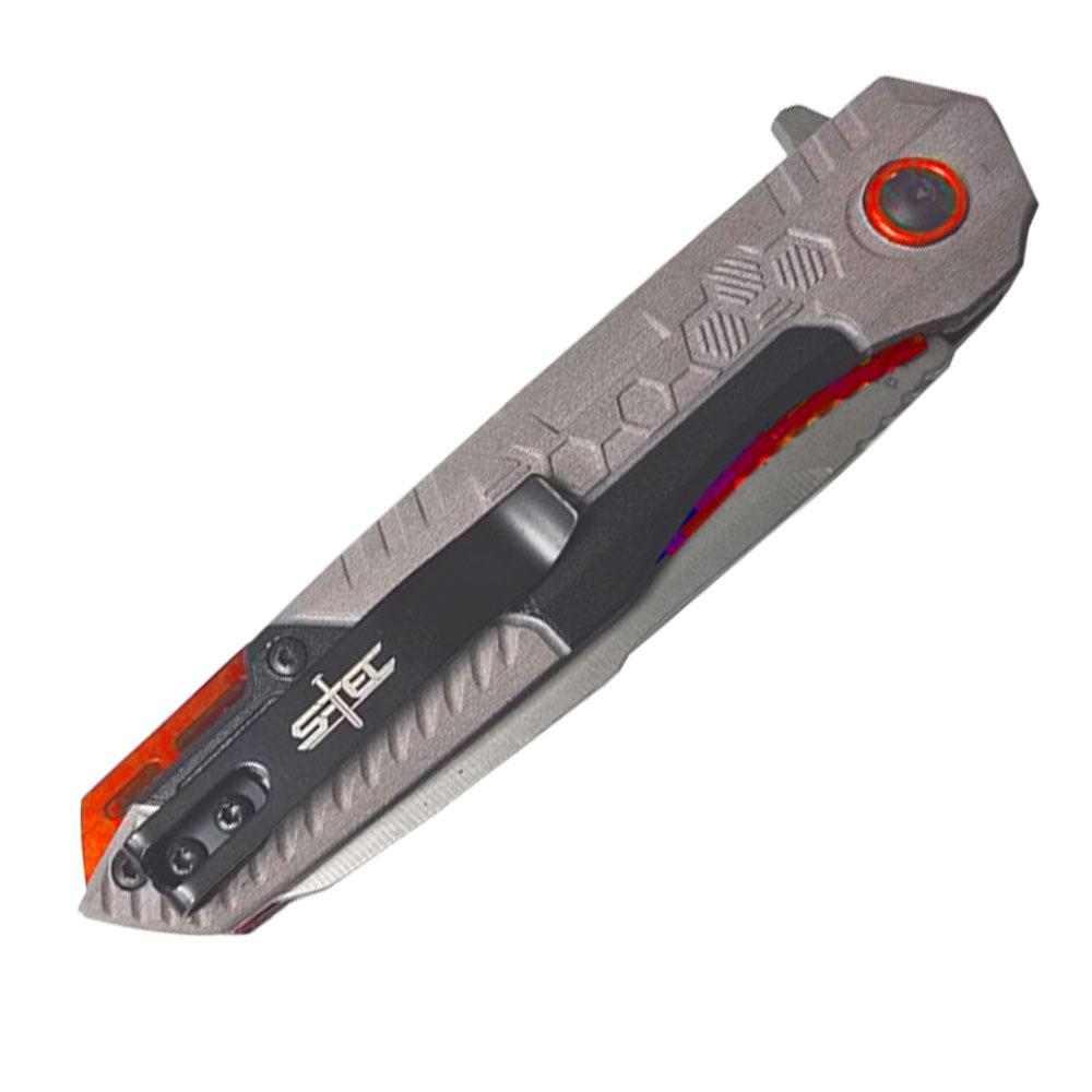 Tactical Grey & Red Assisted Opening Folding Knife