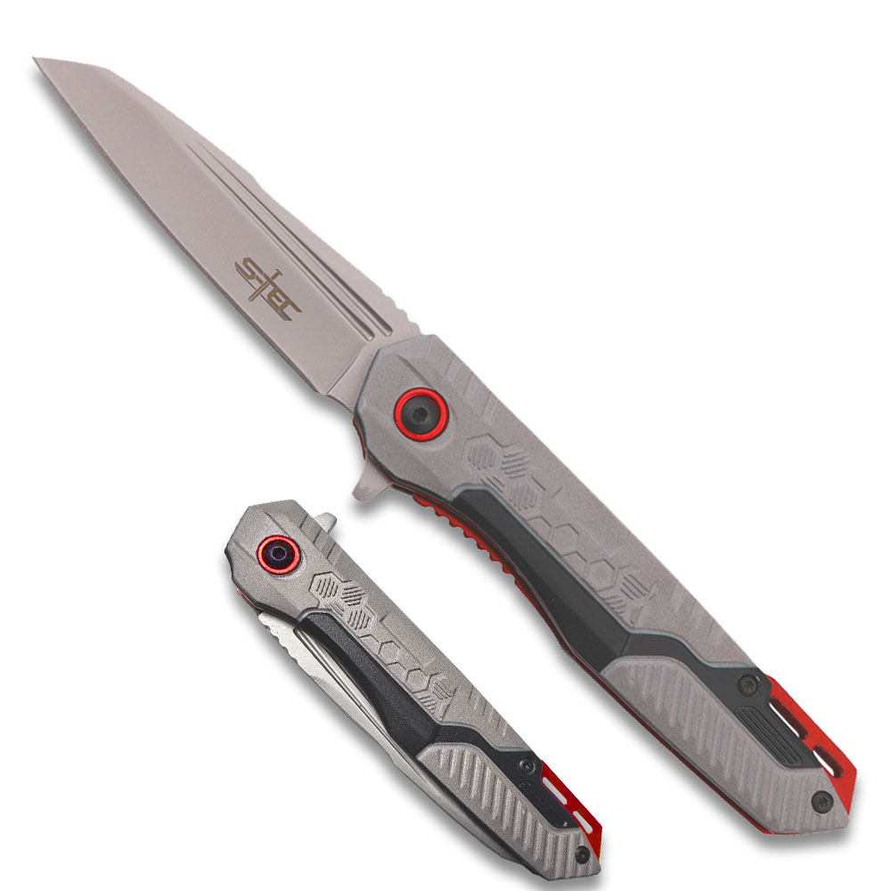 Tactical Grey & Red Assisted Opening Folding Knife