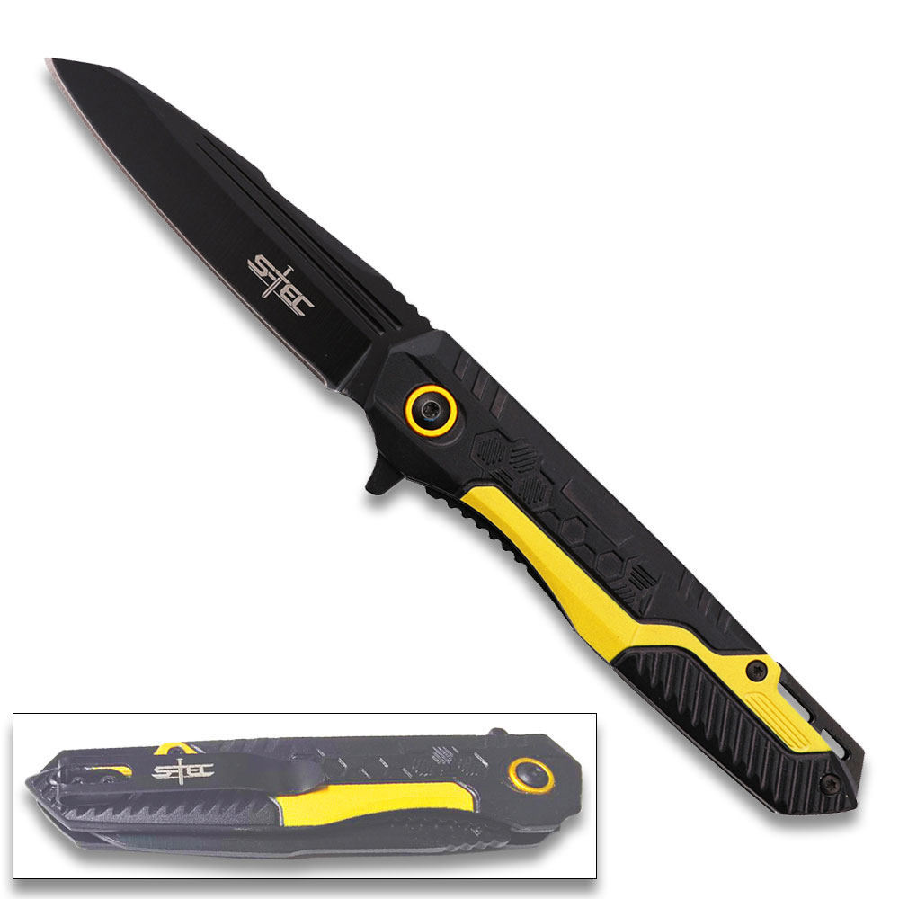 Tactical Black & Yellow Assisted Opening Folding Knife