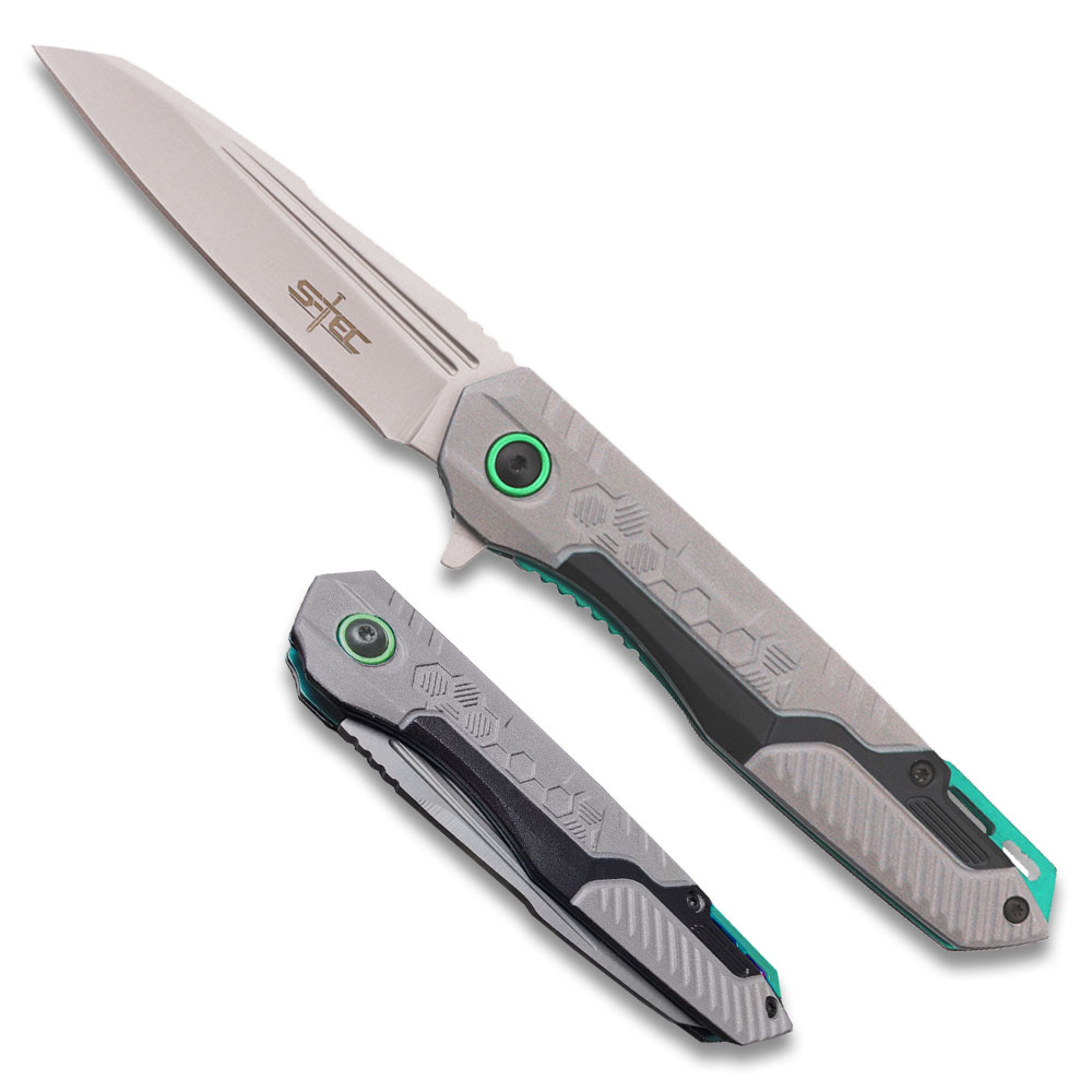 Tactical Grey & Green Assisted Opening Folding Knife