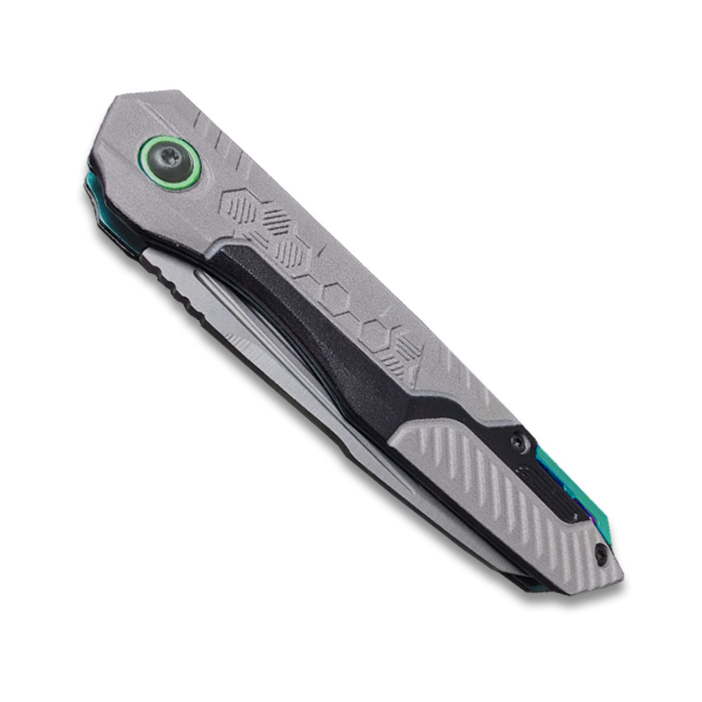 Tactical Grey & Green Assisted Opening Folding Knife