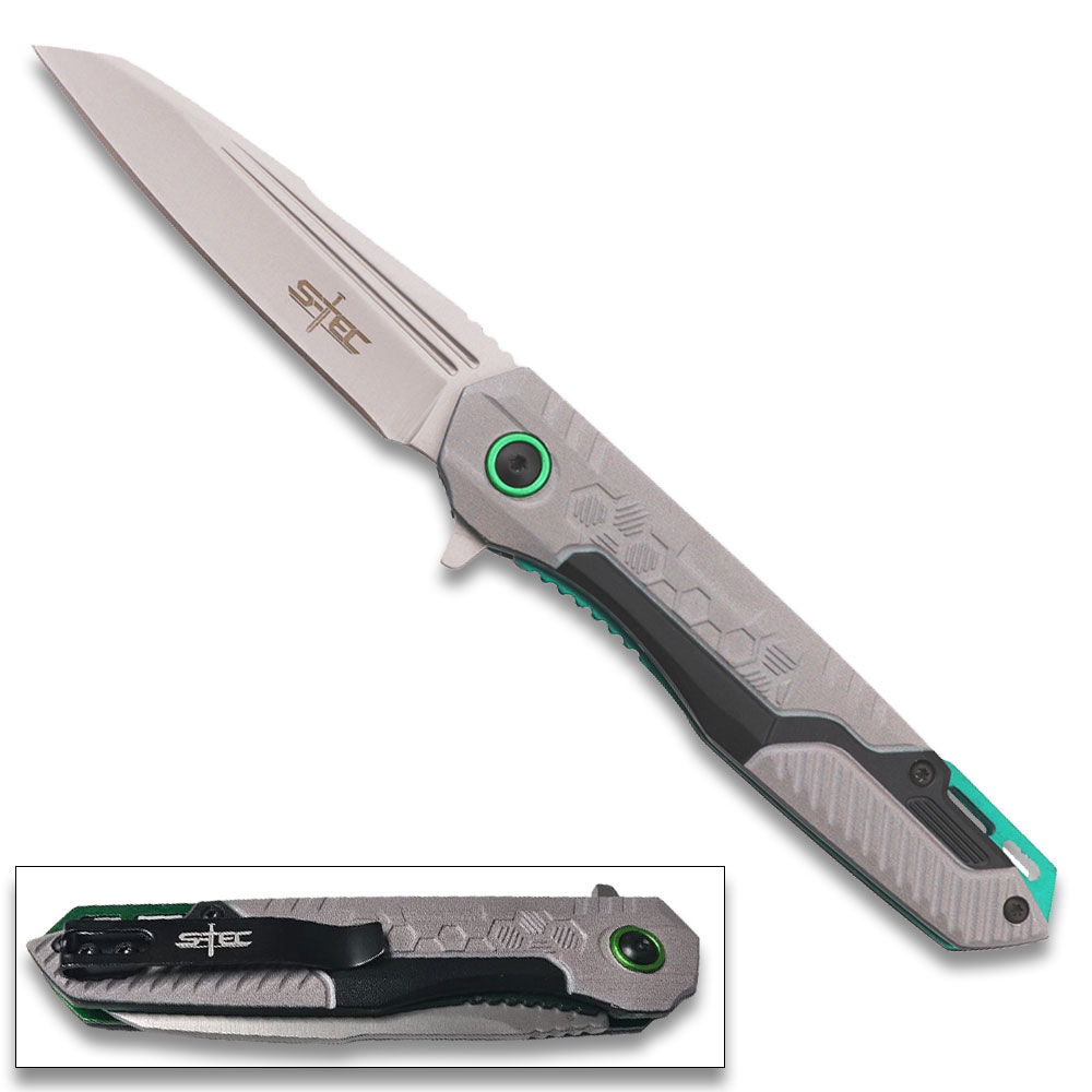 Tactical Grey & Green Assisted Opening Folding Knife