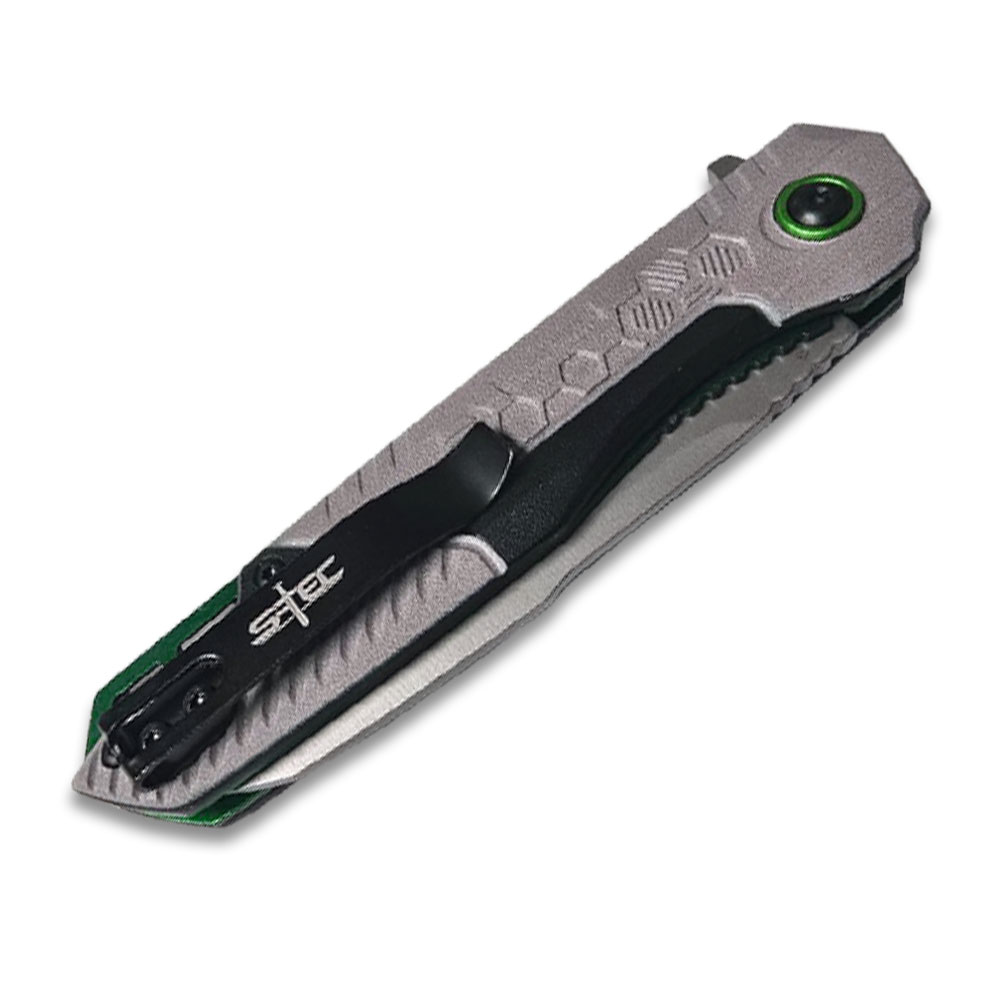 Tactical Grey & Green Assisted Opening Folding Knife