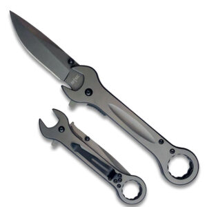 Spring Assist Folding Knife & Wrench Multitool - Grey