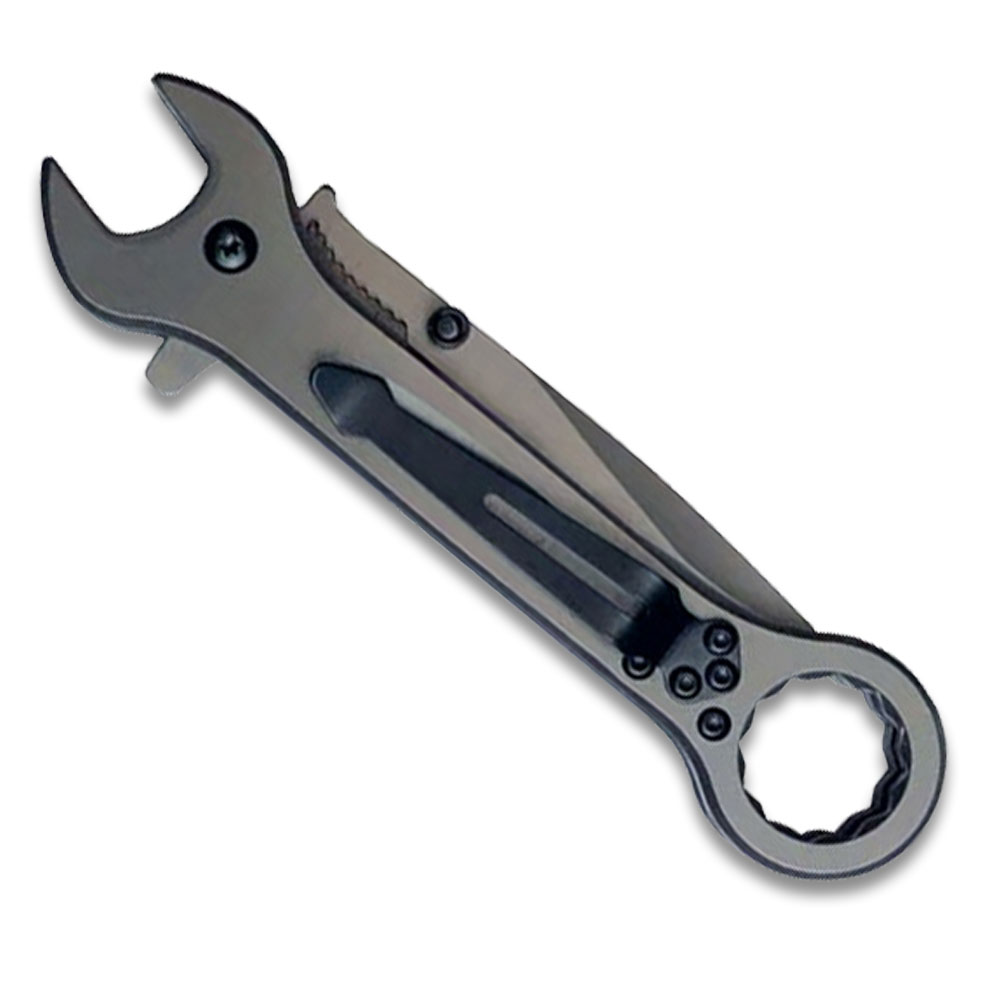 Spring Assist Folding Knife & Wrench Multitool - Grey