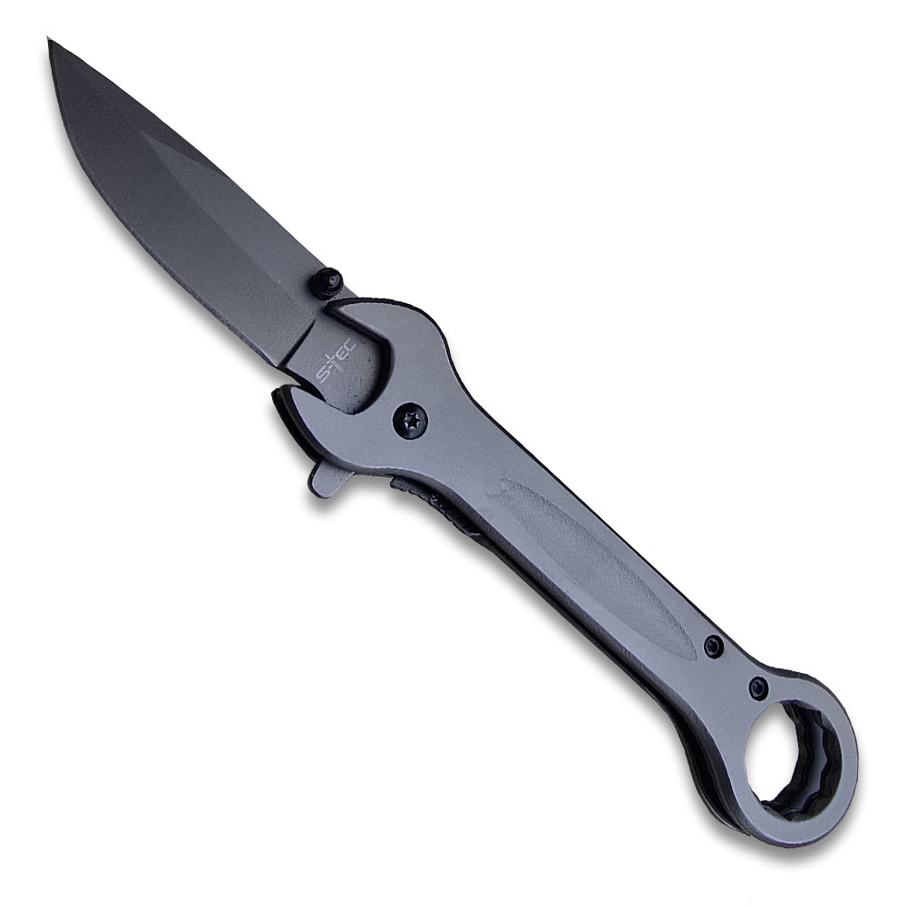 Spring Assist Folding Knife & Wrench Multitool - Grey