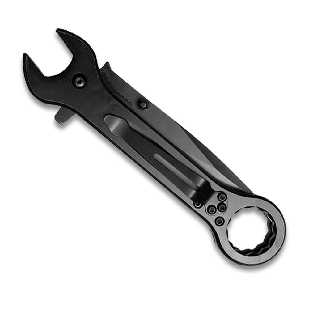 Spring Assist Folding Knife & Wrench Multitool - Black
