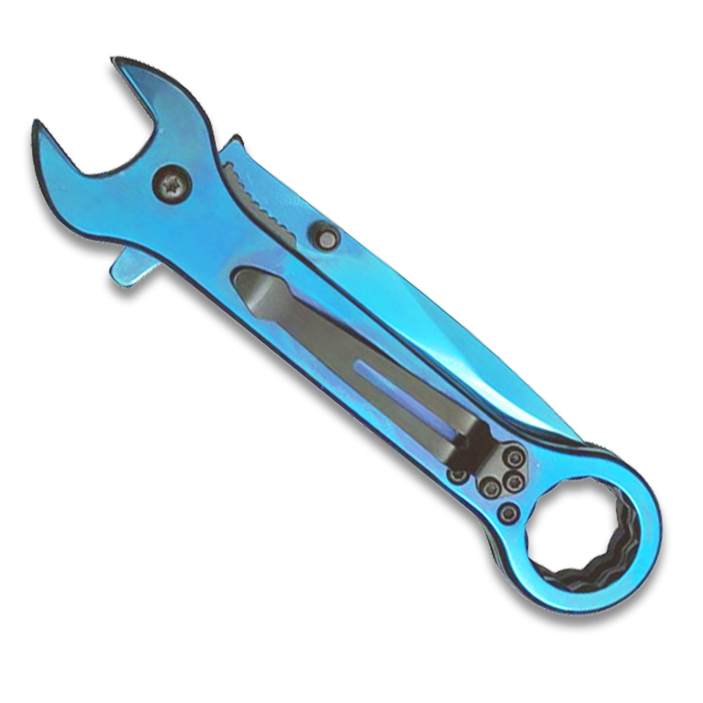 Spring Assist Folding Knife & Wrench Multitool - Blue