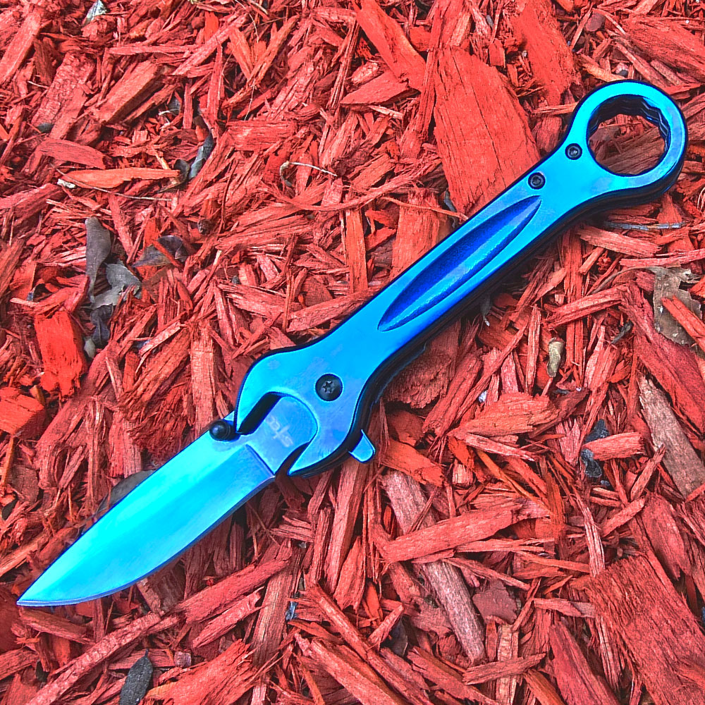 Spring Assist Folding Knife & Wrench Multitool - Blue