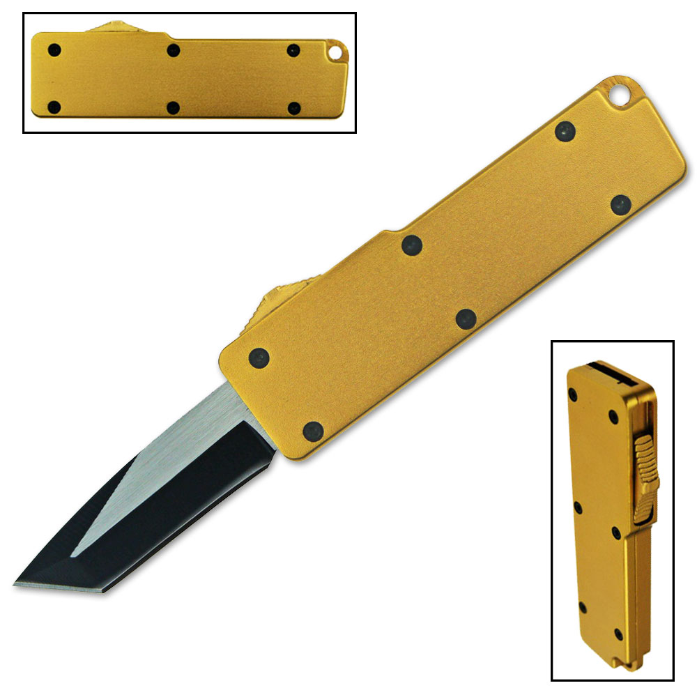 Legends Micro OTF Tanto Blade Knife Gold Out The Front w Side Switch