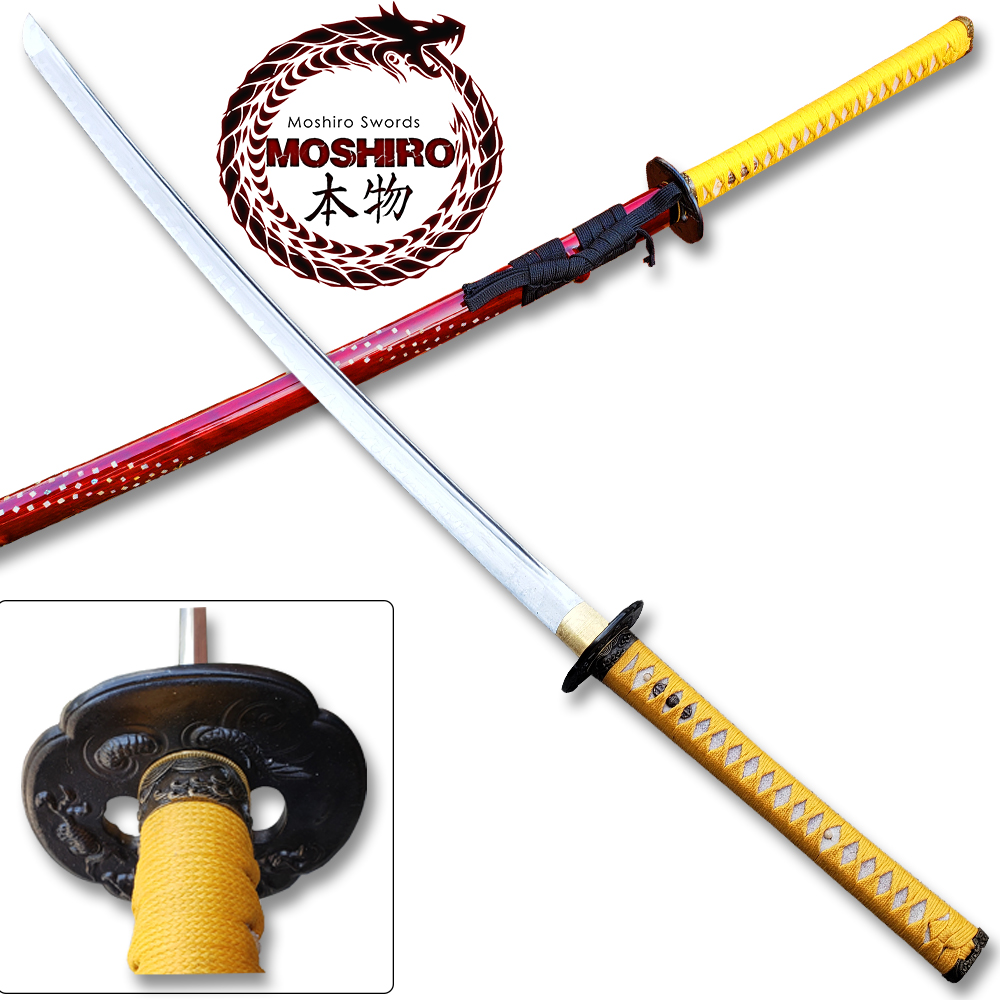 MOSHIRO 65Mn Spring Steel Hand Forge Katana Sword Crystal stone Scabbard