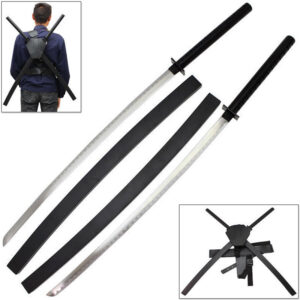 Deadpool Dual Two Ninja Swords with Wood Saya's & X-Harness Back Carry Rig