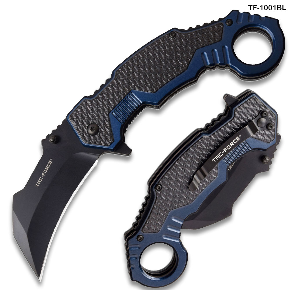 TAC Force Extreme Karambit Assisted Knife Aluminum Blue Black Handle