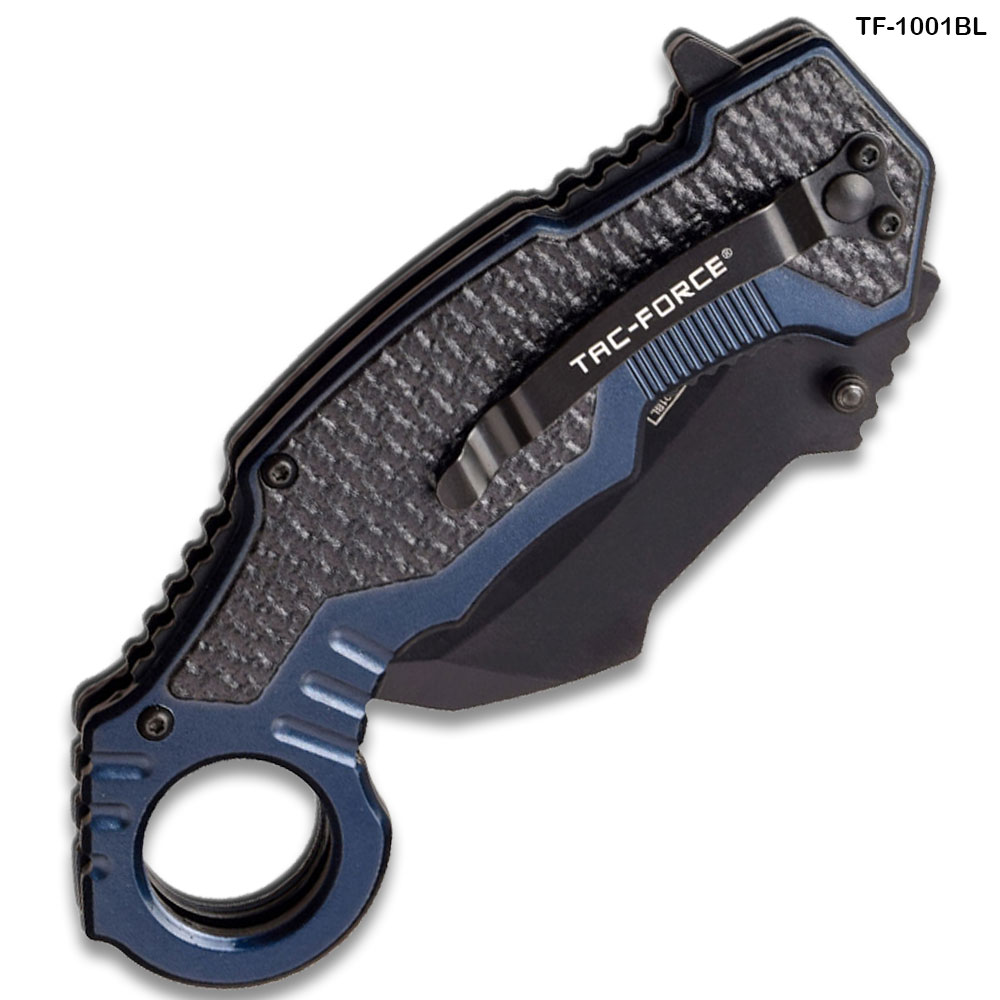 TAC Force Extreme Karambit Assisted Knife Aluminum Blue Black Handle