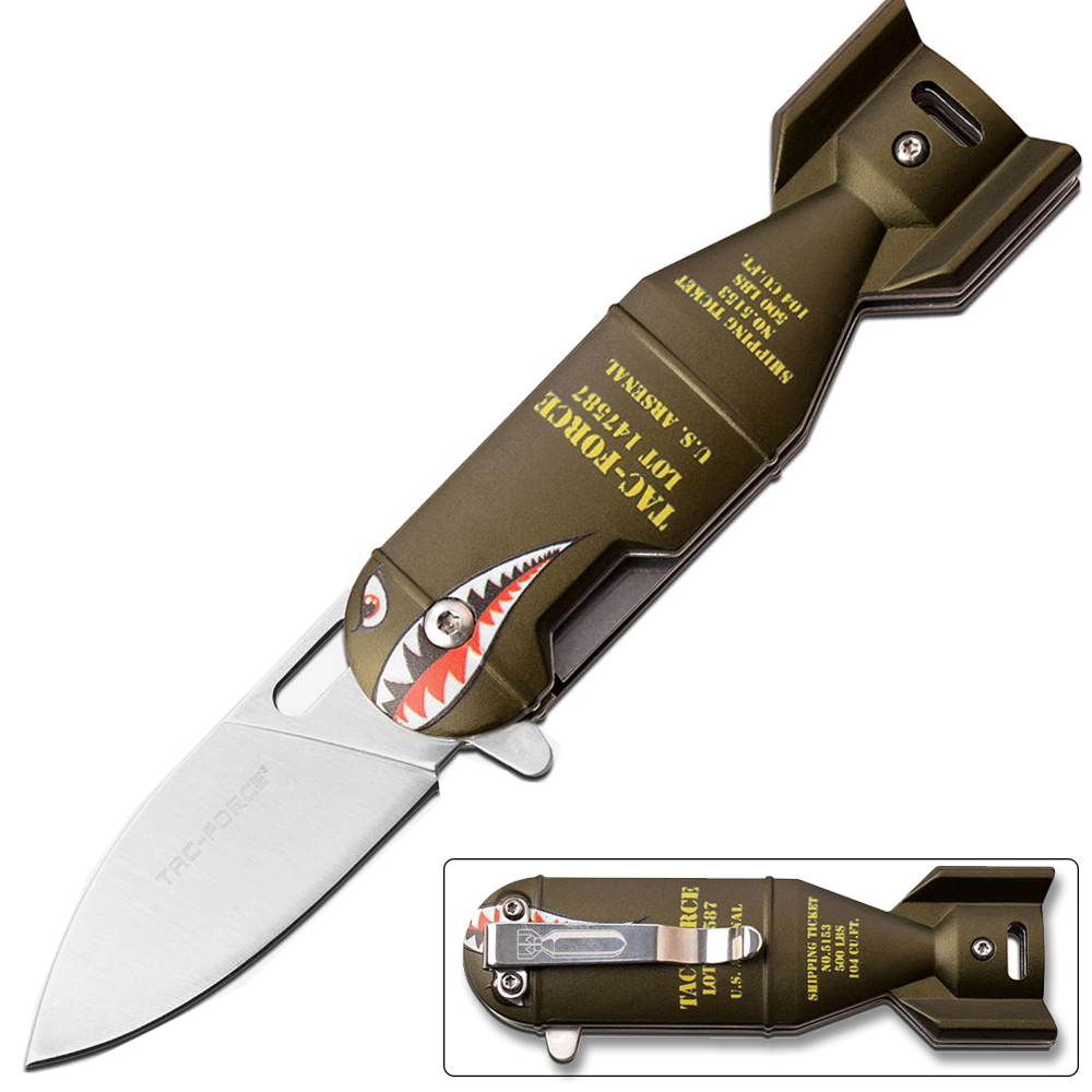 Spring Assisted Hand Bomb Style Knife WORK Army Green
