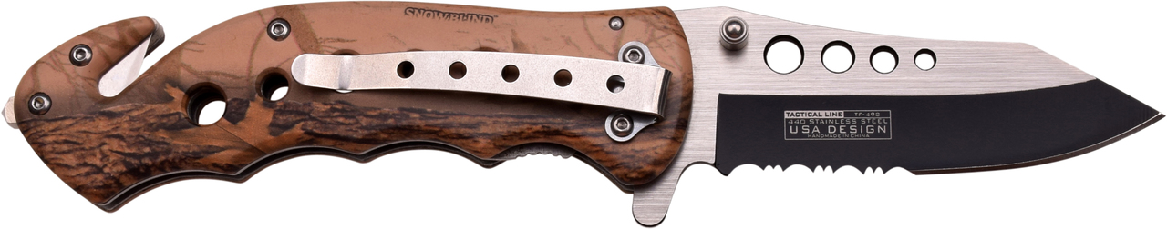 Tac-force High Def Woodland Camo Rescue Folding Pocket Knife Glass Breaker Belt Cutter