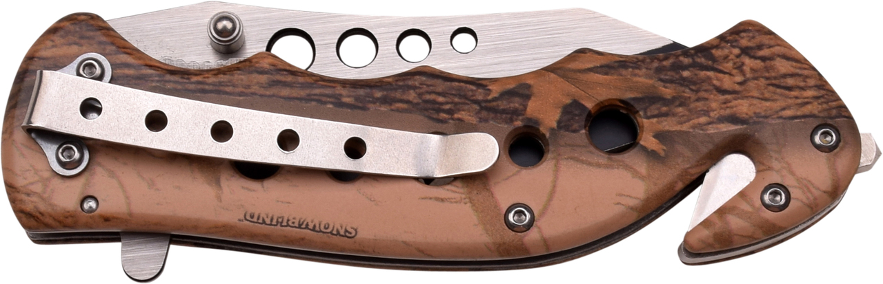 Tac-force High Def Woodland Camo Rescue Folding Pocket Knife Glass Breaker Belt Cutter