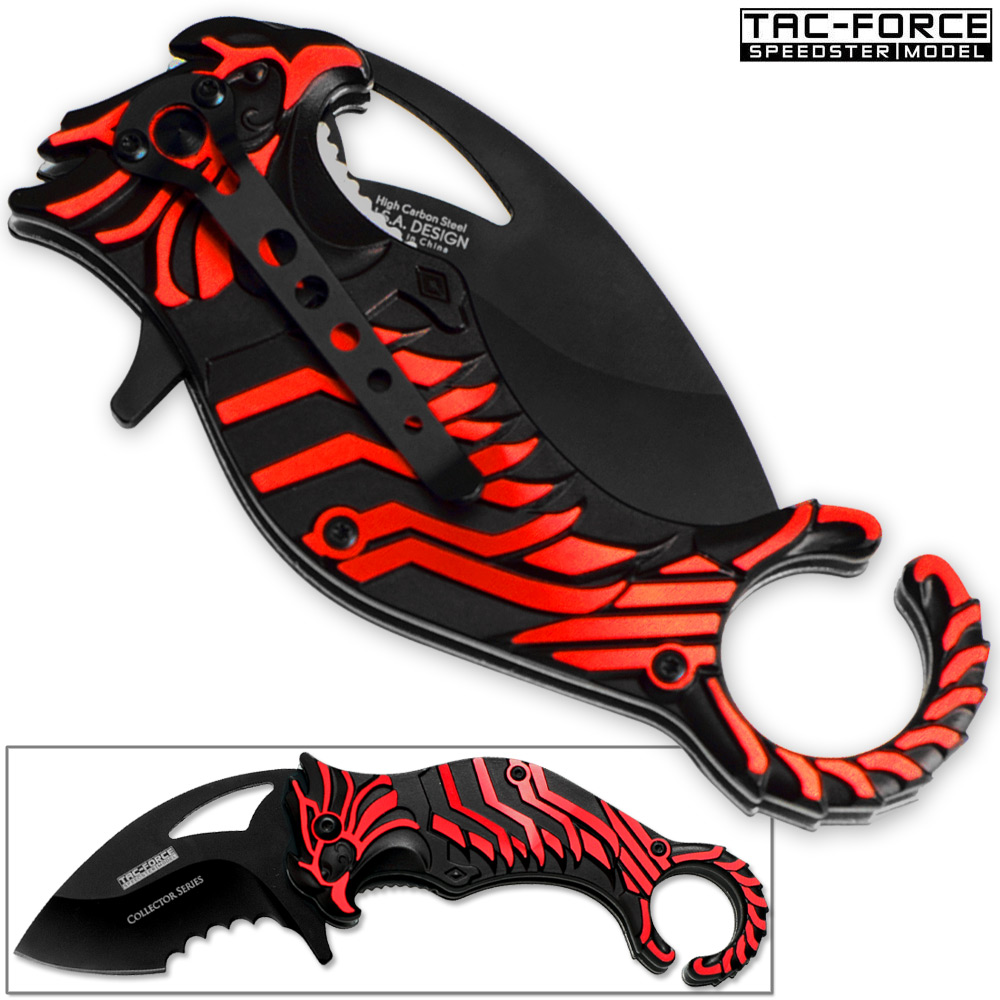 TAC FORCE Falcon Talon Serrated Karambit Collectors Series Knife | Red & Black