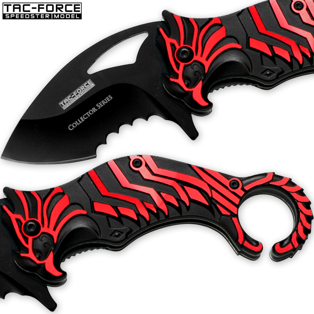 TAC FORCE Falcon Talon Serrated Karambit Collectors Series Knife | Red & Black