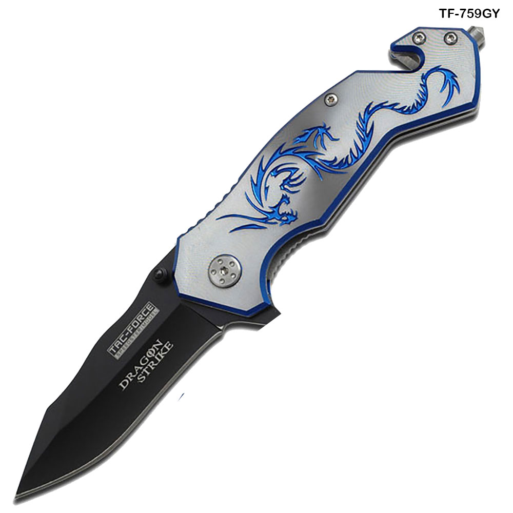 Tac Force Blue Dragon Strike Spring Assisted Grey Handle Knife
