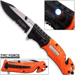 8in TAC Force EMT Hi-Vis Rescue Flashlight Pocket Knife Spring Assisted Folding