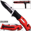 8in TAC Force Firefighter Rescue Flashlight Pocket Knife Spring Assisted Folding Red