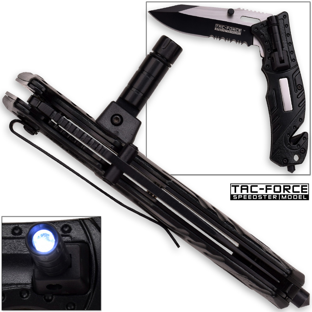 8in TAC Force Sheriff Rescue Flashlight Pocket Knife Spring Assisted Folding LEO