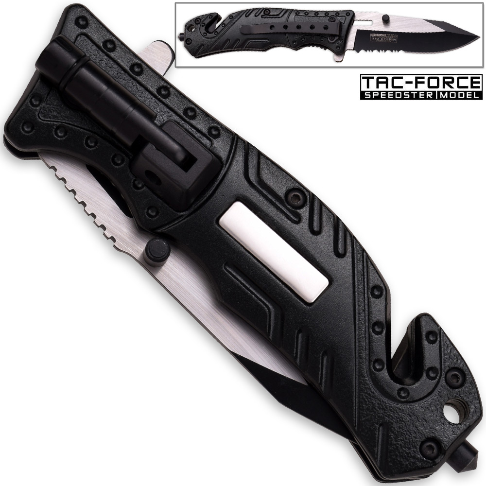 8in TAC Force Sheriff Rescue Flashlight Pocket Knife Spring Assisted Folding LEO